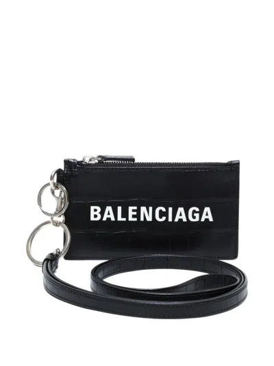 Pre-owned Balenciaga 2024-2025 Crocodile-effect Cardholder In Black
