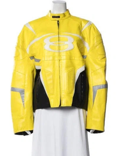 Pre-owned Balenciaga 2024 Leather Biker Jacket W/ Tags In Yellow