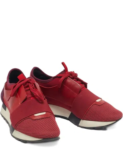 Pre-owned Balenciaga 2024 Race Runner Leather Mesh Sneakers In Red