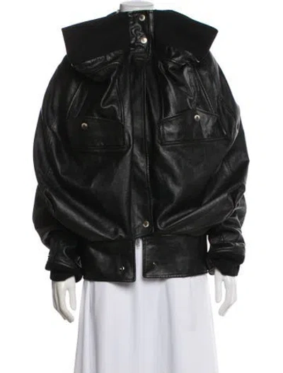 Pre-owned Balenciaga 2025 Leather Bomber Jacket In Black/green