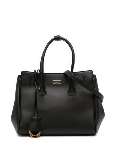 Pre-owned Balenciaga 20th Century Mini Smooth Calfskin Hampton Carry All Satchel In Black