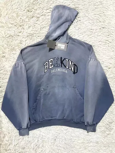 Pre-owned Balenciaga 23fw Bekind Gradient Blue Worn Washed Damaged Hoodie In Multicolor