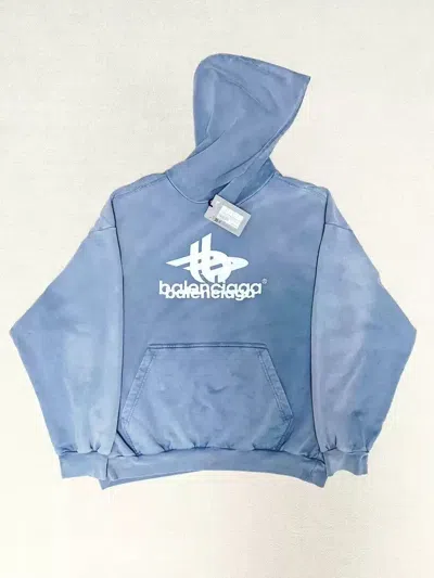 Pre-owned Balenciaga 23fw Phantom Overlap 3b Gradient Blue Washed Old Hoodie