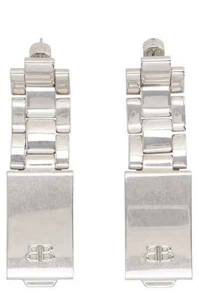 Balenciaga 24/7 Bb Logo Earrings In Metallic