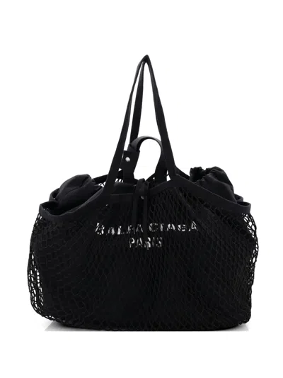 Pre-owned Balenciaga 24/7 Drawstring Mesh And Canvas Medium Tote Bag In Black