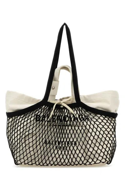 Balenciaga 24/7 Medium Shopping Handbag In Two-tone Canvas And Mesh In Yellow