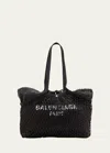 Balenciaga 24/7 Medium Washed Canvas And Fishnet Tote Bag In Noir Multi