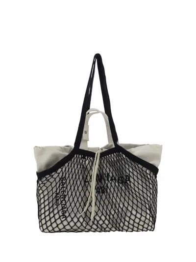 Balenciaga 24/7 Shopping Handbag In Washed Nat/blk/l Blk