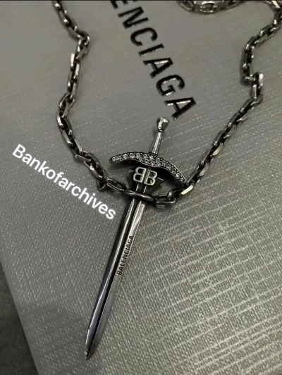 Pre-owned Balenciaga 24ss “sword” Necklace In Silver