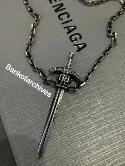 Pre-owned Balenciaga 24ss “sword” Necklace In Silver | ModeSens
