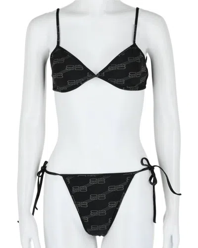 Balenciaga 2pc Logo Silk Bikini Set In Black