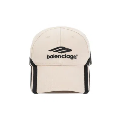 BALENCIAGA 3B BAL LIGHT BEIGE BLACK COTTON CAP