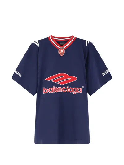Balenciaga Oversized Embroidered Printed Cotton-jersey T-shirt In Blue