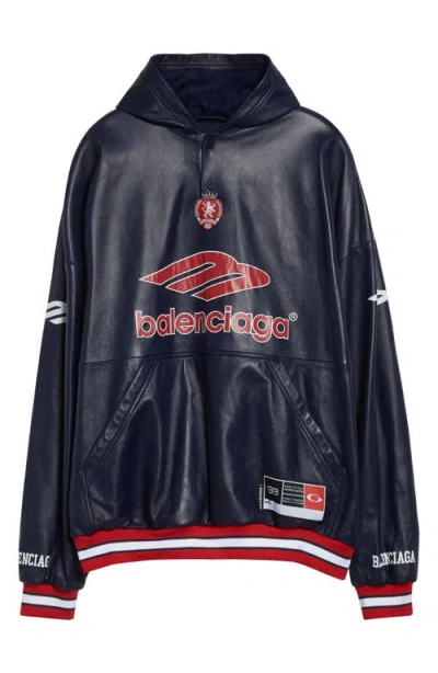 Balenciaga 3b Leather Polo Hoodie In Black