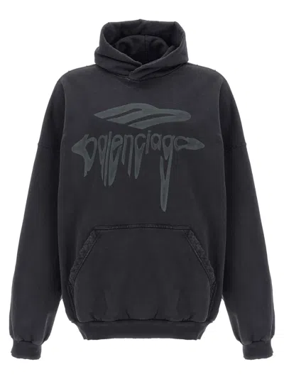 Balenciaga 3b Liquified Cotton Sweatshirt With Logo In Black