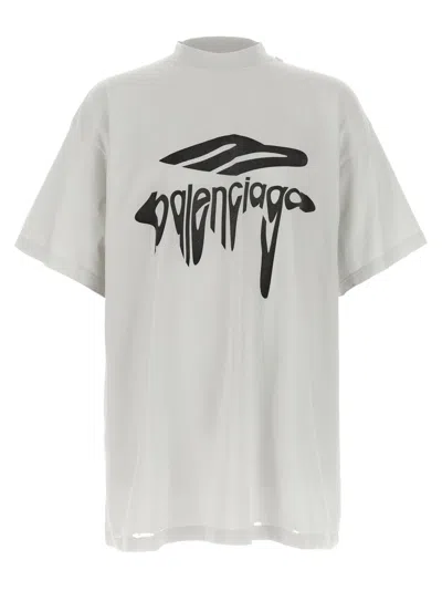 Balenciaga Light Grey Cotton Oversize T-shirt In Dirtywhiteblack