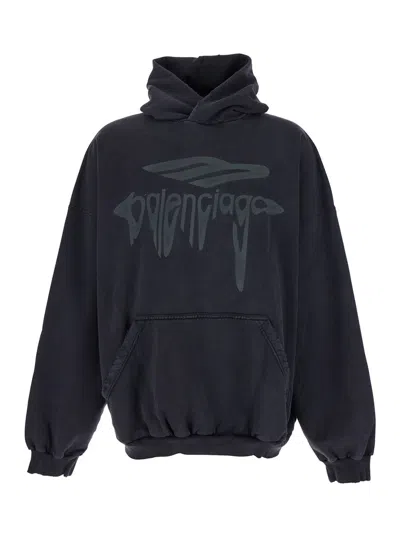 BALENCIAGA BALENCIAGA MEN '3B LIQUIFIED' BLACK HOODED SWEATSHIRT WITH FRONT LOGO IN COTTON MAN