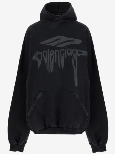 Balenciaga 3b Liquified Cotton Sweatshirt With Logo In Black