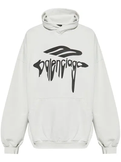 Balenciaga 3b Liquid Hoodie Large-fit Hooded Sweatshirt In White