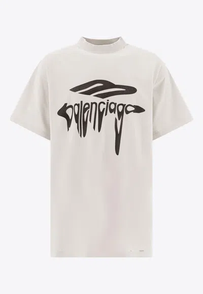 Balenciaga 3b Liquified Print Oversized T-shirt In Neutral