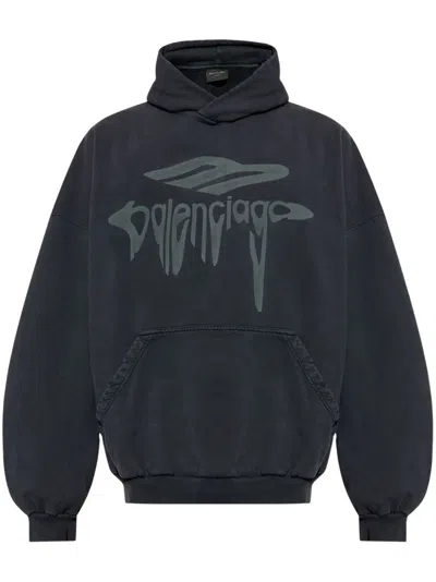 Balenciaga 3d Liquified Effect Cotton Hoodie In Black