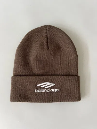 Pre-owned Balenciaga 3b Sport Icon Beanie Hat In Brown