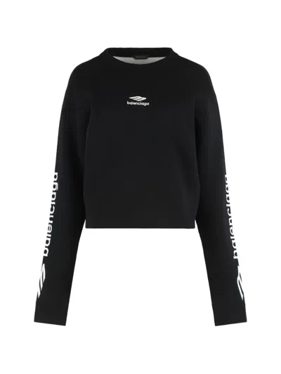 Balenciaga 3b Sports Icon Cropped Crew-neck Sweater In Brown