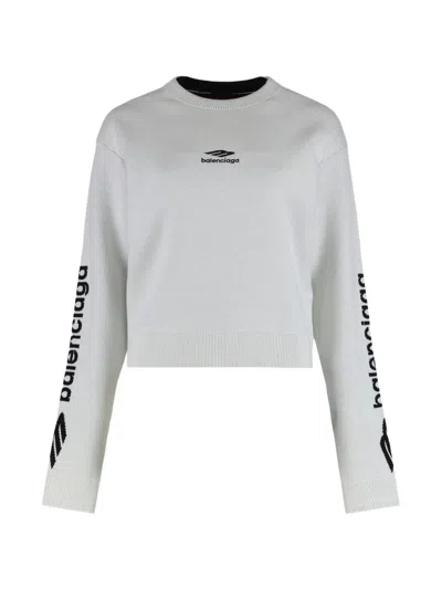 Balenciaga 3b Sports Icon Cropped Crew-neck Sweater In White
