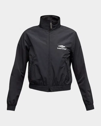 Balenciaga 3b Sports Icon Fitted Tracksuit Jacket In Black
