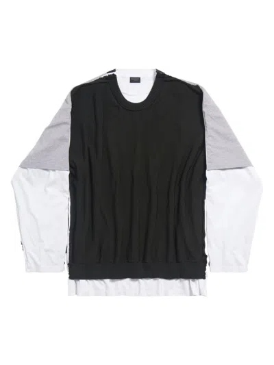 Balenciaga 3b Sports Icon Hybrid Large Sweater In Black  White  & Grey
