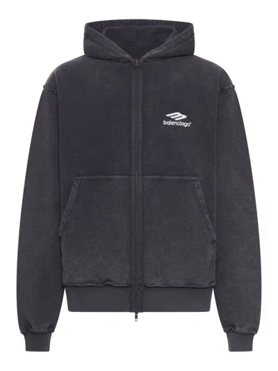 BALENCIAGA 3B SPORTS ICON INSIDE-OUT ZIP-UP SWEATSHIRT IN FADED BLACK