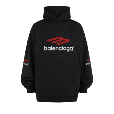 Pre-owned Balenciaga 3b Sports Icon Oversized Hoodie 'faded Black/red/white' | Men's Size 3
