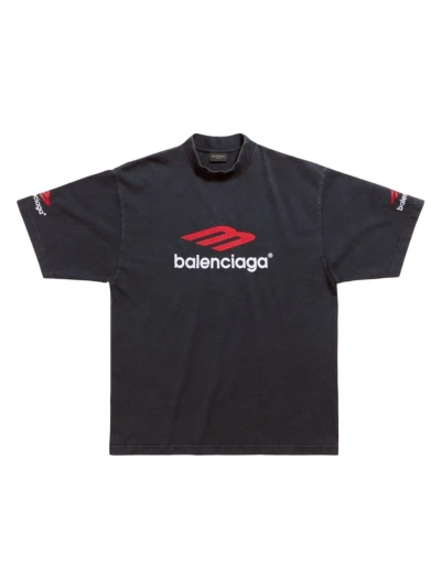 Balenciaga 3b Sports Icon T-shirt Medium Fit In Black Faded