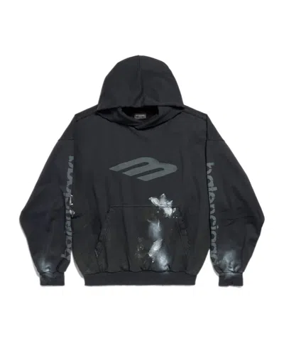 Balenciaga 3b Stencil Cotton Hoodie In Black