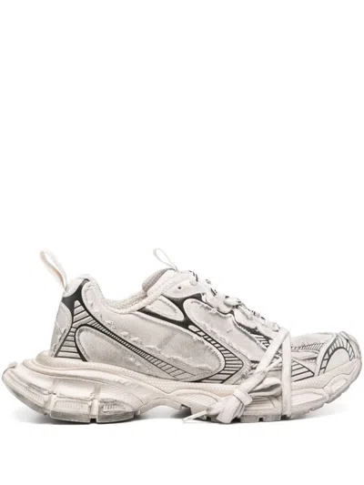 Balenciaga Silver Lace Up Sneakers In Off White