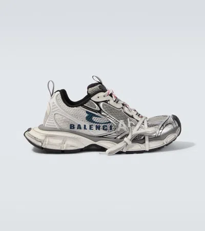 Balenciaga 3xl Split Logo Nylon And Mesh Sneakers In Gray
