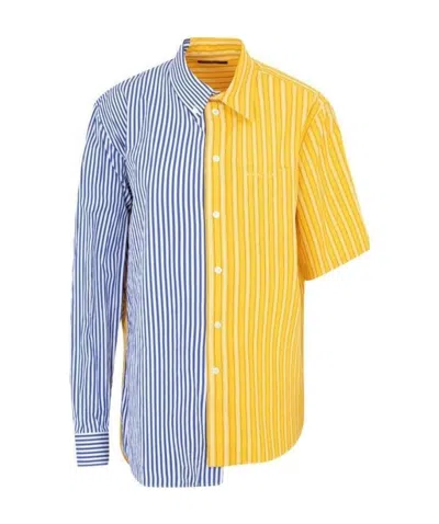 Balenciaga 50/50 Asymmetric Striped Shirt In Yellow