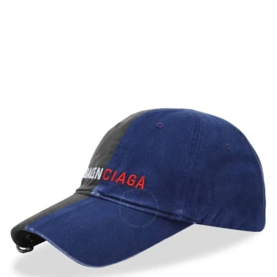 Balenciaga 50/50 Cotton Baseball Cap In Black/blue