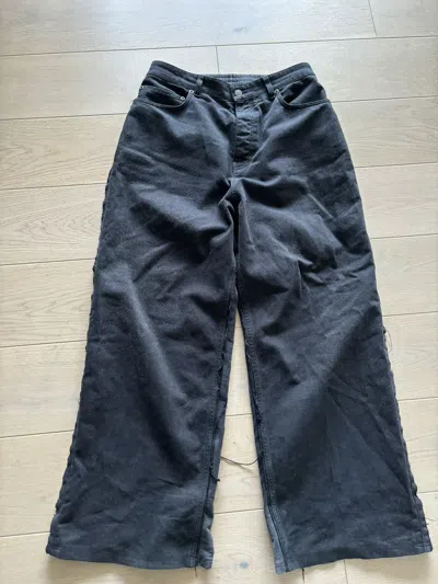 Pre-owned Balenciaga 50/50 Hybrid Fw23 Denim & Sweatpant Distressed Baggy Jeans In Black
