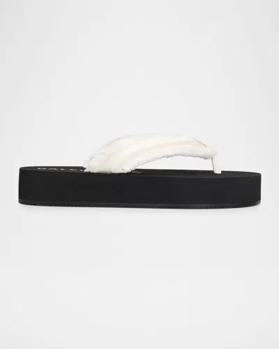 Balenciaga 50mm Jet Lag Satin Platform Thong Sandals In 9020 White
