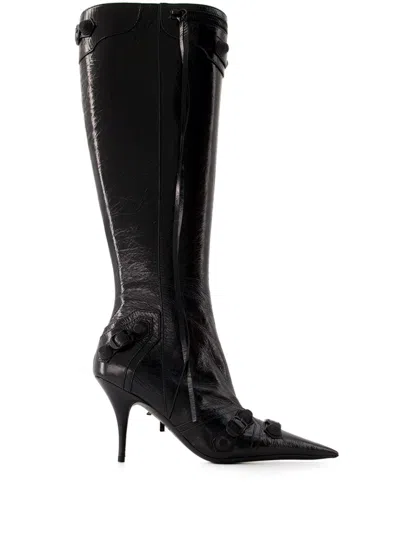 Balenciaga Brushed Leather Cagole Boots With Studs And Zips 10cm In Black