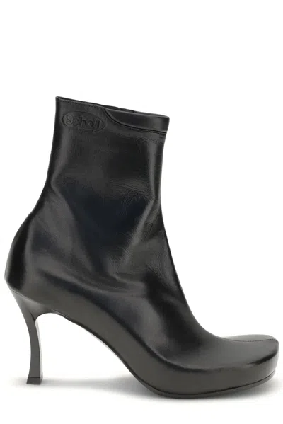 Balenciaga 75mm Square-toe Leather Boots In Black
