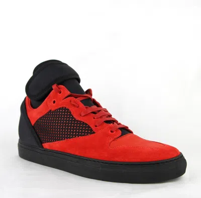 Pre-owned Balenciaga $795  Men's Black/red Suede Leather High Top Sneakers 412349 6561