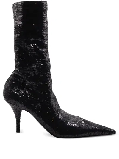 Balenciaga 80mm Knife Sequin-embellished Boots In Black