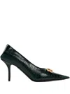 Balenciaga 80mm Square Knife Bb Crocodile-effect Pointed Pumps In Green