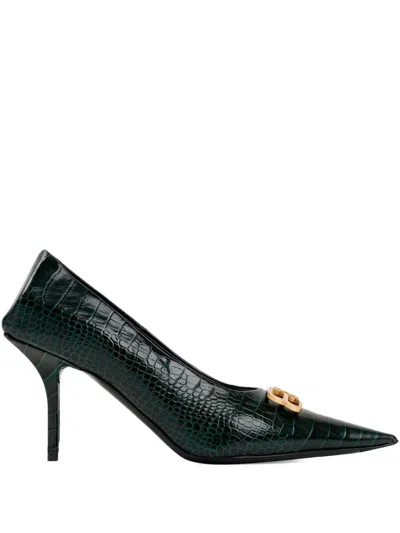 Balenciaga 80mm Square Knife Bb Crocodile-effect Pointed Pumps In Black