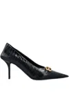 Balenciaga 80mm Square Knife Bb Crocodile-embossed Pointed Pumps In Black