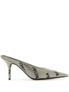 Balenciaga Embellished Suede Square Knife Mules In Metallic