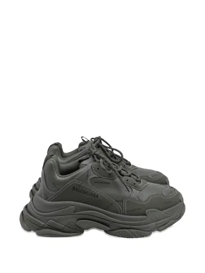 Pre-owned Balenciaga 80mm Triple S Logo Platform Sneakers In Green