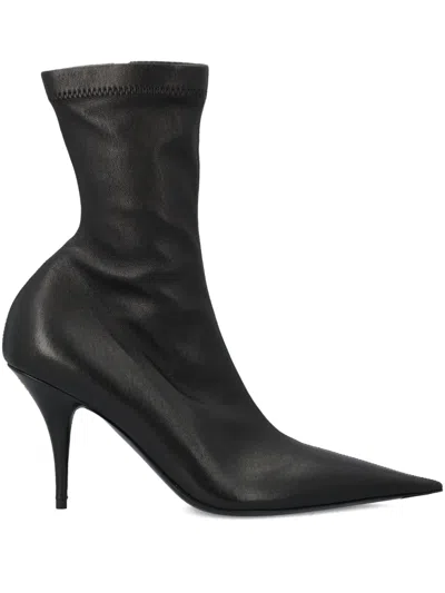 Balenciaga Avenue Point-toe Logo-plaque Boots In Black